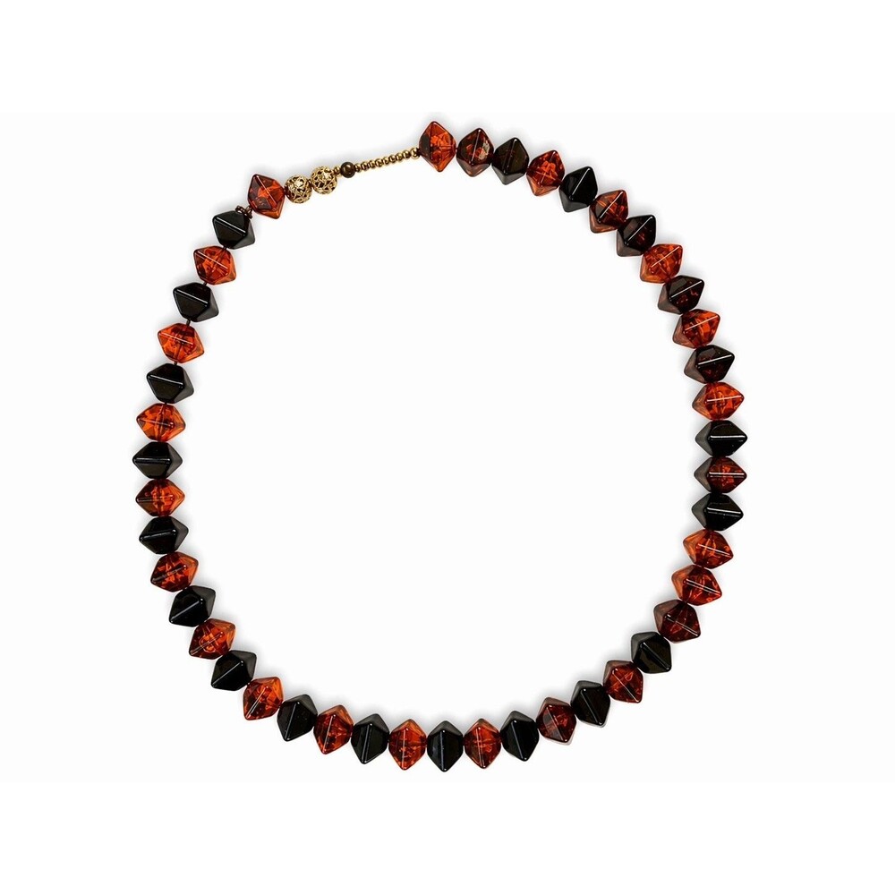 Vintage Tortoiseshell Lucite Bead Necklace Black Amber Atomic Mid Century 1960s